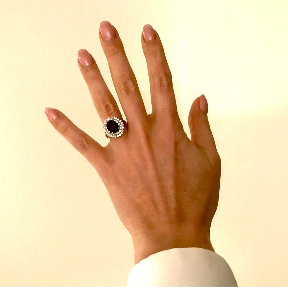 GORGEOUS 3.3 Ct NAVY BLUE SAPPHIRE & CZ 925 STERLING SILVER WOMEN COCKTAIL RING - Picture 6 of 16